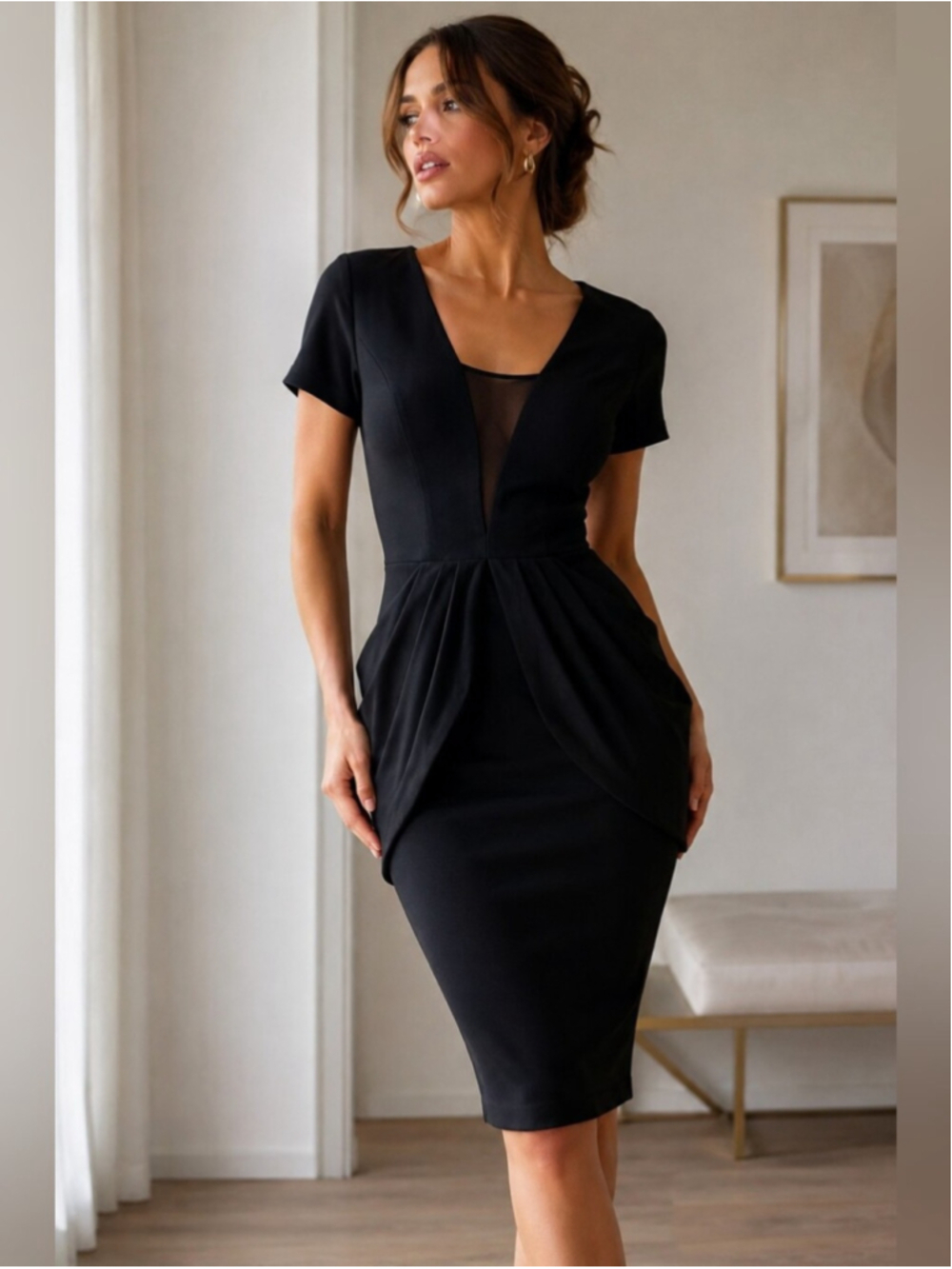 Chiara Boni La Petite Robe Black Draped Dress – Size 44 or US8 or M